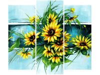 90 80CM OBRAZ T3 ELEM SŁONECZNIKI TURKUSIE DRUK ŚCIENNY