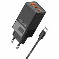 Ładowarka sieciowa Beline 65W GaN 2xUSB-C PD 3.0 1xUSB-A QC 3.0 czarna