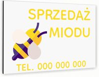 Tabliczka znak informacyjny 20x15 Biała SPRZEDAŻ MIODU Nierdzewna NADRUK UV