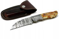 Nóż EDC bushcraft taktyczny ręcznie wykonany stal Damasceńska skóra etui