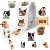 Naklejki 500 szt KOTY rolka memy wodoodporne, śmieszne wlepy mix XXL
