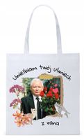 Śmieszny Pis Kaczyński Torba Eco Biała Shopper Z Nadrukiem Ze Zdjęciem