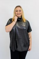 Czarna Błyszcząca Bluzka Damska z Golfem i Krótkim Rękawem UNI
