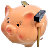 Świnka skarbonka z młoteczkiem