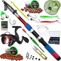 ZESTAW WEDKARSKI DLA POCZATKUJACYCH WEDKA TELESKOPOWA PRZYNETY WEDKARSKIE