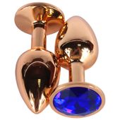 Szlachetny Korek Analny Z Niebieskim Kryształkiem Gold Diamond Plug Blue