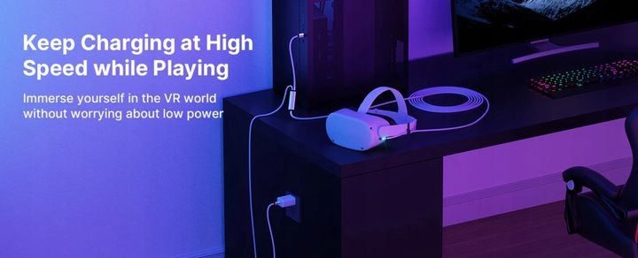 JSAUX CD0044 kabel 5M do Meta Oculus Quest 3 2 1 Pro USB-C kątowy USB-A zdjęcie 5