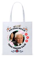 Śmieszny Pis Kaczyński Torba Eco Biała Shopper Z Nadrukiem Ze Zdjęciem