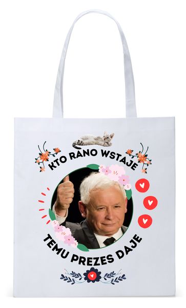 Śmieszny Pis Kaczyński Torba Eco Biała Shopper Z Nadrukiem Ze Zdjęciem zdjęcie 1