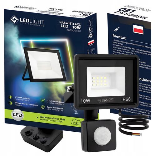 HALOGEN LED Z CZUJNIKIEM RUCHU 10W LAMPA Reflektor Naświetlacz na Arena.pl