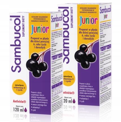 Sambucol Junior 6+ czarny bez, syrop na odporność 120 ml x2 + GRATIS na Arena.pl
