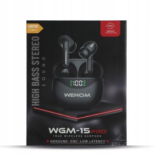 Słuchawki Bluetooth Bezprzewodowe Bluetooth Douszne Czarne Wenom WGM 15 pro na Arena.pl