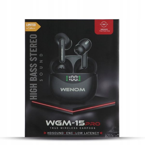 Słuchawki Bluetooth Bezprzewodowe Bluetooth Douszne Czarne Wenom WGM 15 pro zdjęcie 8