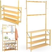 wieszak bambusowy półka na buty regał stojak przedpokój 4 półki haki obuwie