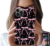 ETUI DO IPHONE 12 PRO - CZARNO RÓŻOWE WSTĄŻKI KOKARDKI WSTĄŻKA