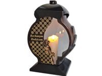 RODZICE RODZICOM ZNICZ LAMPION NA GRÓB OB CZARNO ZŁOTY+ŚWIECA LED BIAŁA