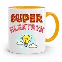 Kubek Żółty Prezent Dla Elektryka Super Elektryk Z Nadrukiem Ze Zdjęciem