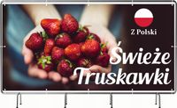 BANER REKLAMOWY 300x150 cm oczkowany projekt w cenie ŚWIEŻE TRUSKAWKI
