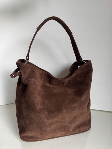 Torba Flora&Co torebka duża worek zamsz zamszowa eco brązowa czekoladowy na Arena.pl