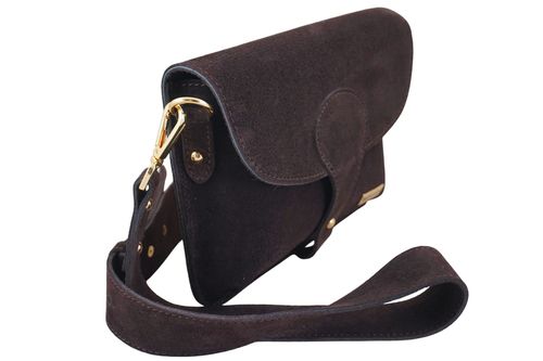 Zamszowa listonoszka na szerokim pasku - Brązowa ciemna na Arena.pl