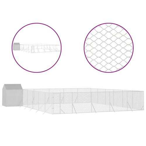 Kojec dla psa z dachem, srebrny, 12x12x2,5 m stal galwanizowana na Arena.pl