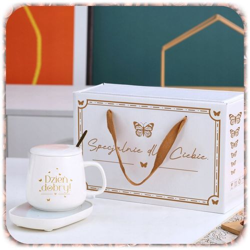 ZESTAW PREZENTOWY PODGRZEWACZ KABEL KUBEK POKRYWKA ŁYŻECZKA DO KAWY na Arena.pl