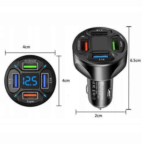 MOCNA SZYBKA ŁADOWARKA SAMOCHODOWA 4x USB PD QC 3.0 66W DO TELEFONU DO AUTA na Arena.pl
