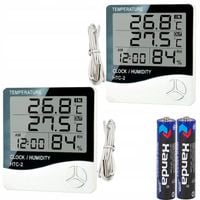 2x TERMOMETR STACJA POGODY POGODOWA HIGROMETR ZEGAR BATERIA ZESTAW SONDA