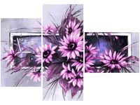 100CM 70CM ZEGAR 3 ELEM SŁONECZNIKI FIOLECIE ŚCIENNY OBRAZ