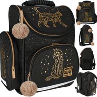 TORNISTER SZKOLNY PLECAK DLA DZIEWCZYNKI KOT KOTEK CZARNY ZŁOTY