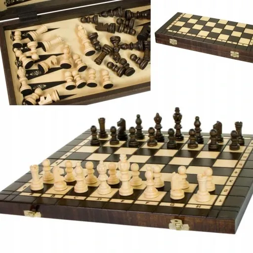 GRY DREWNIANE 3w1 = SZACHY + WARCABY + BACKGAMMON zdjęcie 12
