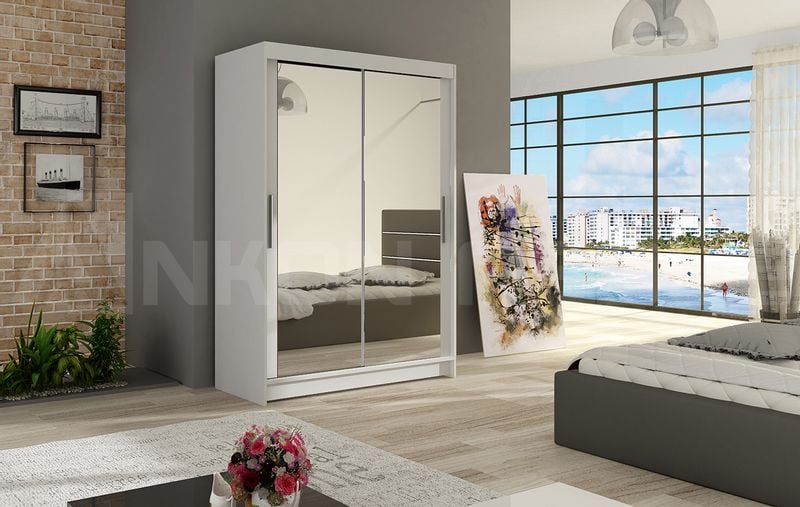 Szafa przesuwna Miami VII z lustrem 120cm - pojemna garderoba - BIAŁY zdjęcie 2