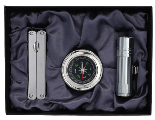Kombinerki + Latarka + Kompas Zestaw Prezentowy 3w1 w Kolorze Srebrnym na Arena.pl