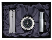 Kombinerki + Latarka + Kompas Zestaw Prezentowy 3w1 w Kolorze Srebrnym