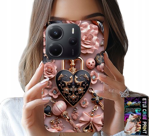ETUI DO XIAOMI NOTE 14 4G - KOBIECE WZORY KŁÓDKA SERCE CASE + SZKŁO na Arena.pl