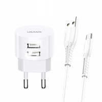 PODWÓJNA Ładowarka zasilacz sieciowa KĄTOWA USAMS T20 2xUSB +kabel USB-C 1m