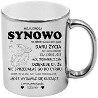 KUBEK SREBRNY PREMIUM DLA SYNOWEJ URODZINY IMIENINY ŚMIESZNY PREZENT