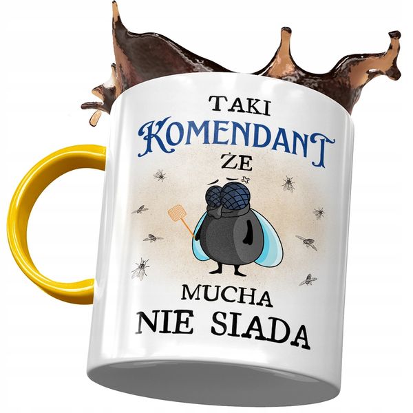 Kubek Żółty Dla Komendanta Że Mucha Nie Siada Z Nadrukiem Ze Zdjęciem zdjęcie 1