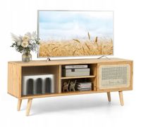 Szafka RTV Stojąca Bambusowa pod Telewizor 120 x 46 x 30,5 cm Costway Jasna