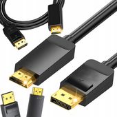 KABEL DISPLAYPORT do na HDMI DP 2m 4K FULL HD ULTRA HD OBRAZ + DŹWIĘK