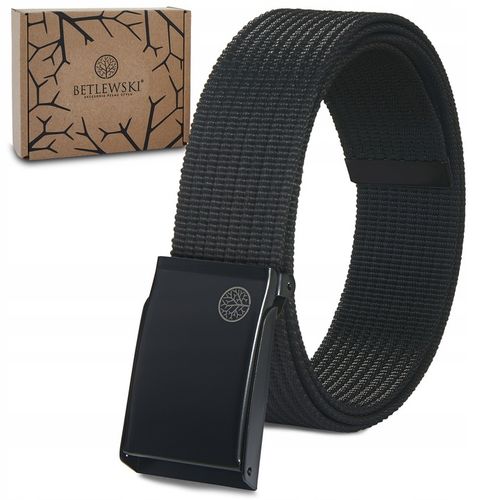 BETLEWSKI pasek męski parciany materiałowy do spodni jeansów pas czarny M na Arena.pl