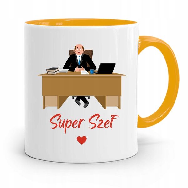 Kubek Żółty Prezent Dla Szefa Super Szef Z Nadrukiem Ze Zdjęciem zdjęcie 1