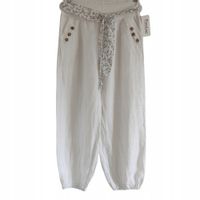 40/42 PURO LINO spodnie made in italy włoskie biel guziki len lniane