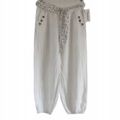 40/42 PURO LINO spodnie made in italy włoskie biel guziki len lniane