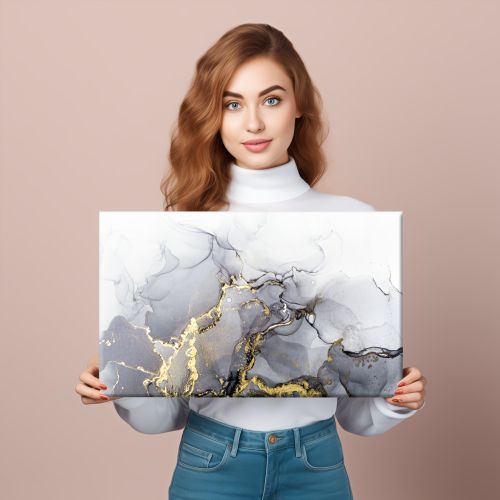 Obraz Ścienny MARMUR Abstrakcja Elementy Złota Akwarele 100cm x 70cm na Arena.pl