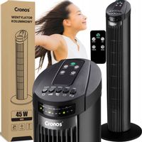 WENTYLATOR KOLUMNOWY CICHY Z PILOTEM WIATRAK WIEŻOWY STOJĄCY CZARNY