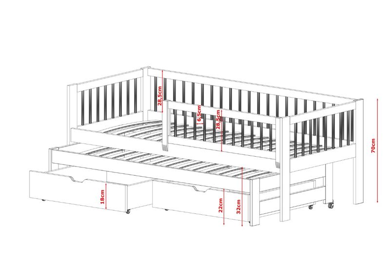 Łóżko 2- osobowe Softi 80x180 z wysuwem zdjęcie 2