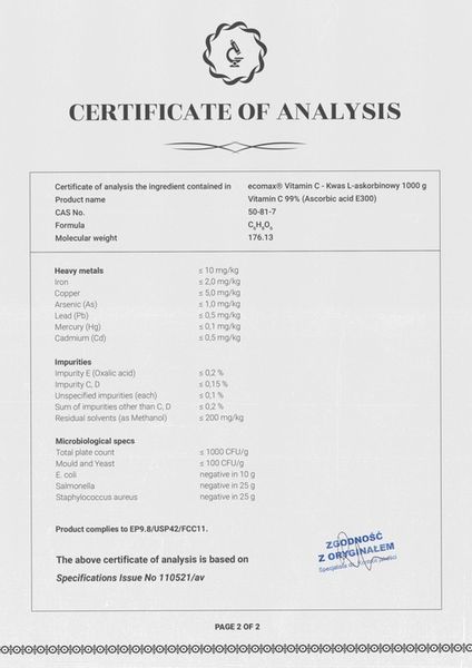 nowmax WITAMINA C 1000 KWAS L-ASKORBINOWY ODPORNOŚĆ SKÓRA DETOX 1000 g zdjęcie 6