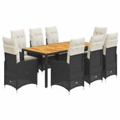 9-cz. zestaw ogrodowych mebli bistro z poduszkami, czarny