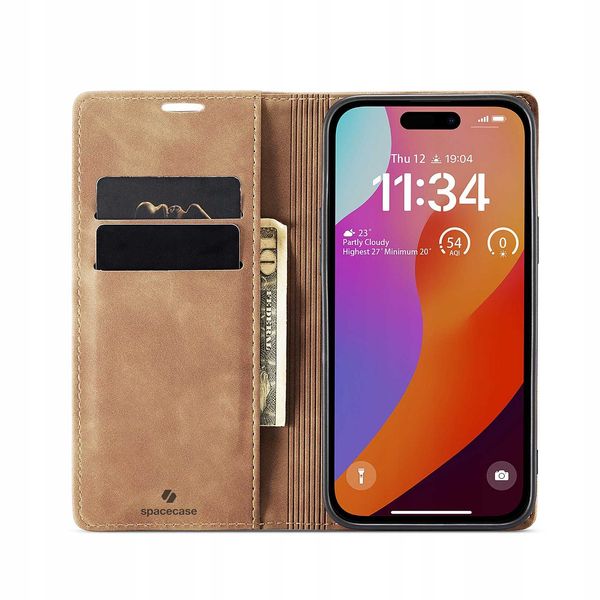 Spacecase Wallet Iphone 15 Pro Light Brown zdjęcie 14